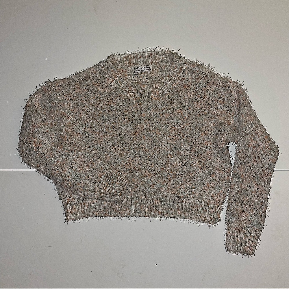 Made With Love by FCT Super Soft Fuzzy Cropped Sweater Multicolor L Large NWOT
